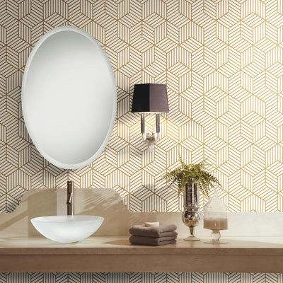 product image for Striped Hexagon Peel & Stick Wallpaper in White and Gold by RoomMates for York Wallcoverings 9