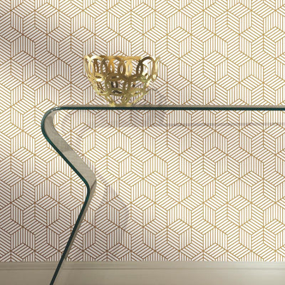product image for Striped Hexagon Peel & Stick Wallpaper in White and Gold by RoomMates for York Wallcoverings 50