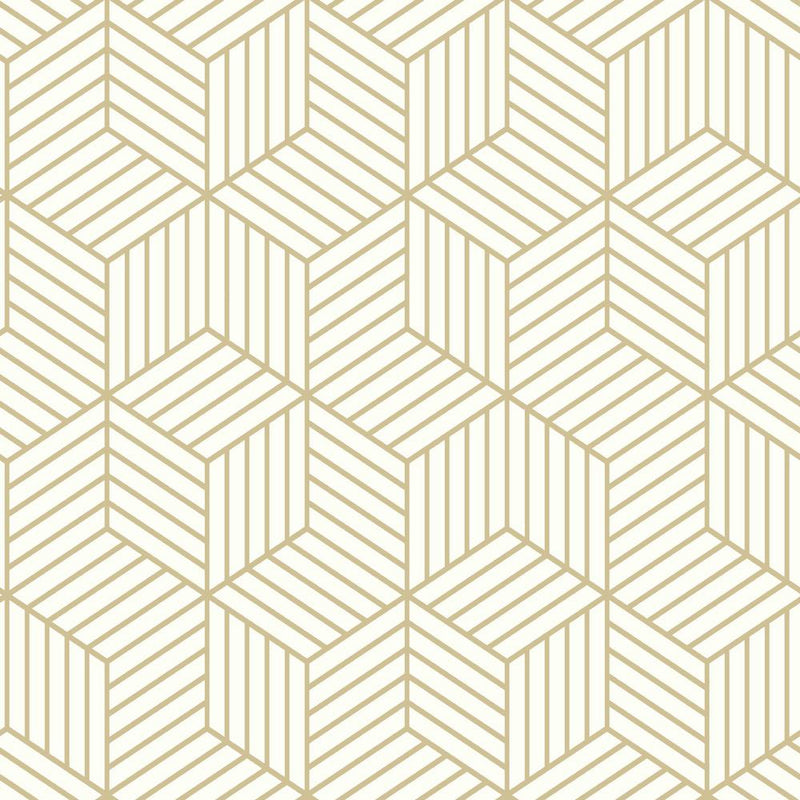 media image for Striped Hexagon Peel & Stick Wallpaper in White and Gold by RoomMates for York Wallcoverings 278