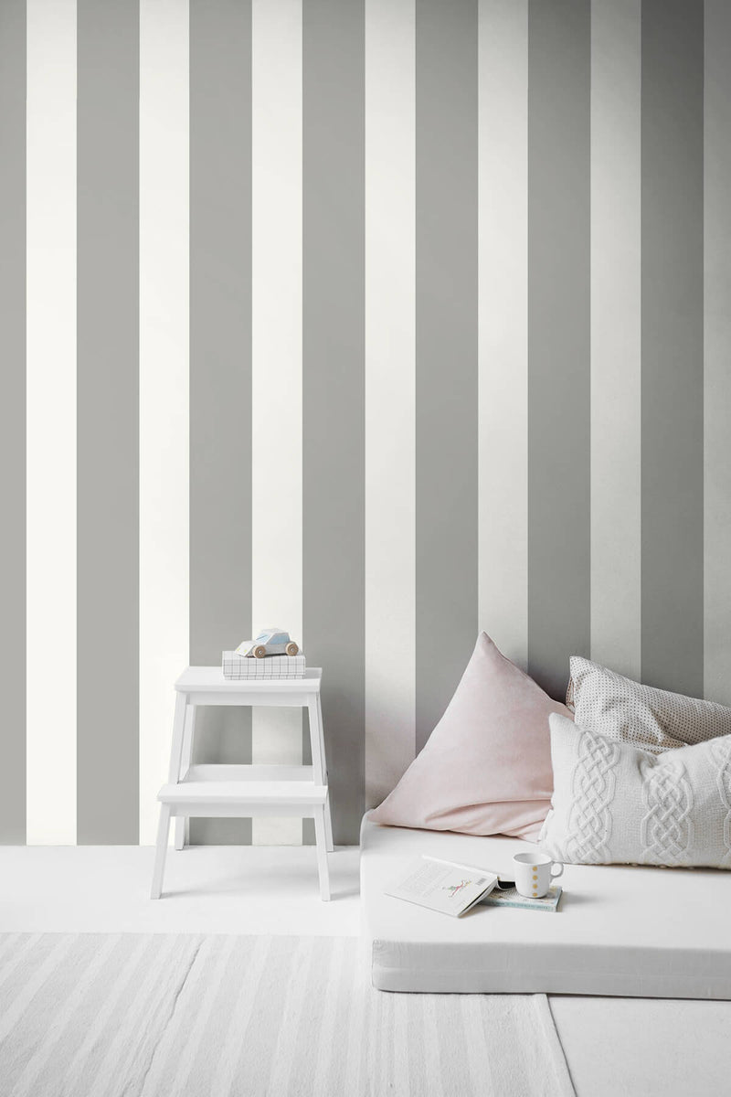 media image for Stripes Peel-and-Stick Wallpaper in Argos Grey from the Luxe Haven Collection by Lillian August 219