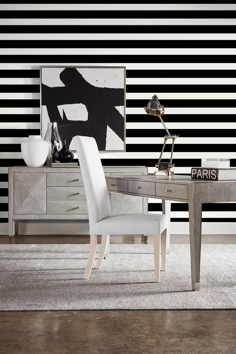 media image for Stripes Peel-and-Stick Wallpaper in Black and White from the Luxe Haven Collection by Lillian August 229