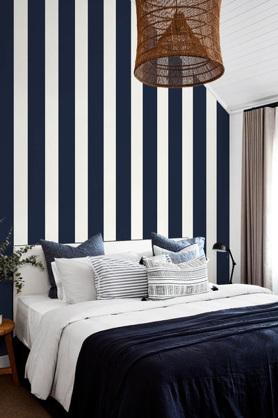 product image for Stripes Peel-and-Stick Wallpaper in Midnight Blue and White from the Luxe Haven Collection by Lillian August 89