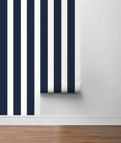 product image for Stripes Peel-and-Stick Wallpaper in Midnight Blue and White from the Luxe Haven Collection by Lillian August 12