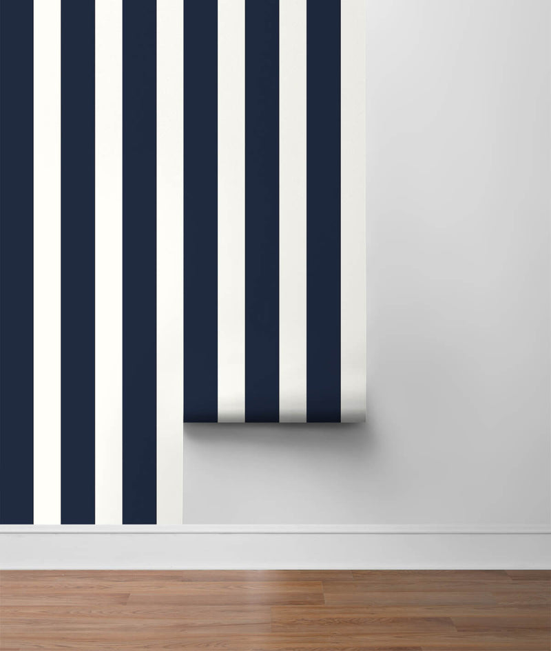 media image for Stripes Peel-and-Stick Wallpaper in Midnight Blue and White from the Luxe Haven Collection by Lillian August 258