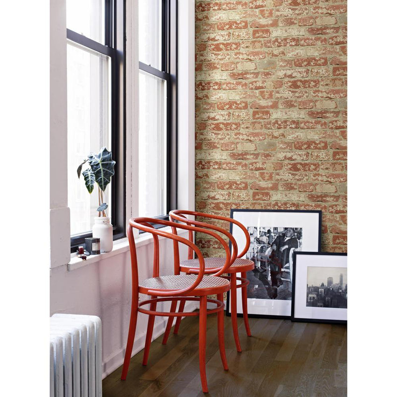 media image for Stuccoed Brick Peel & Stick Wallpaper in Red by RoomMates for York Wallcoverings 279