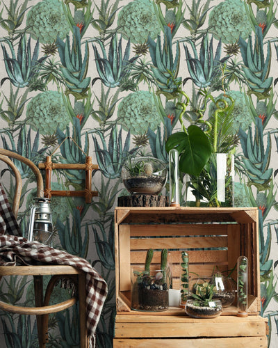 product image for Succulents Wallpaper in Taupe and Green from the Rediscovered Paradise Collection by Mind the Gap 82
