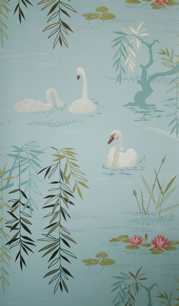 media image for sample swan lake wallpaper in eggshell by nina campbell for osborne little 1 259