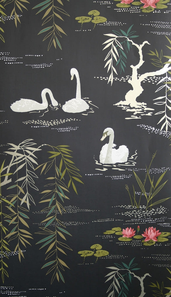 media image for sample swan lake wallpaper in midnight by nina campbell for osborne little 1 212
