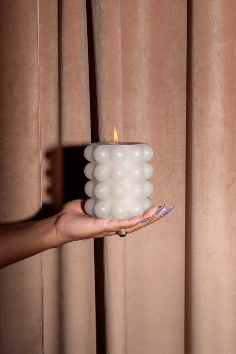 media image for unscented grey hobnail pillar candle by bd edition cd2133 4 20