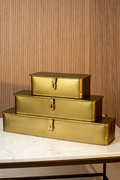 product image for Set of 3 Decorative Metal Boxes in Brass Finish 99