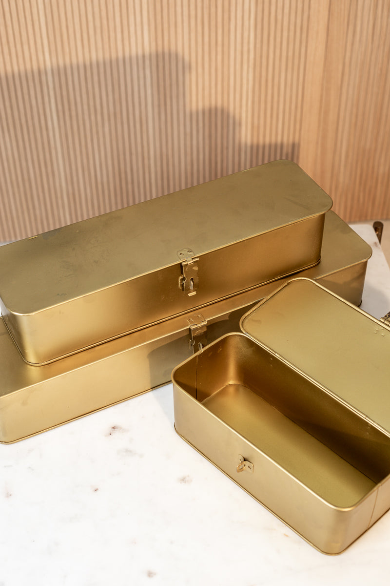 media image for Set of 3 Decorative Metal Boxes in Brass Finish 233