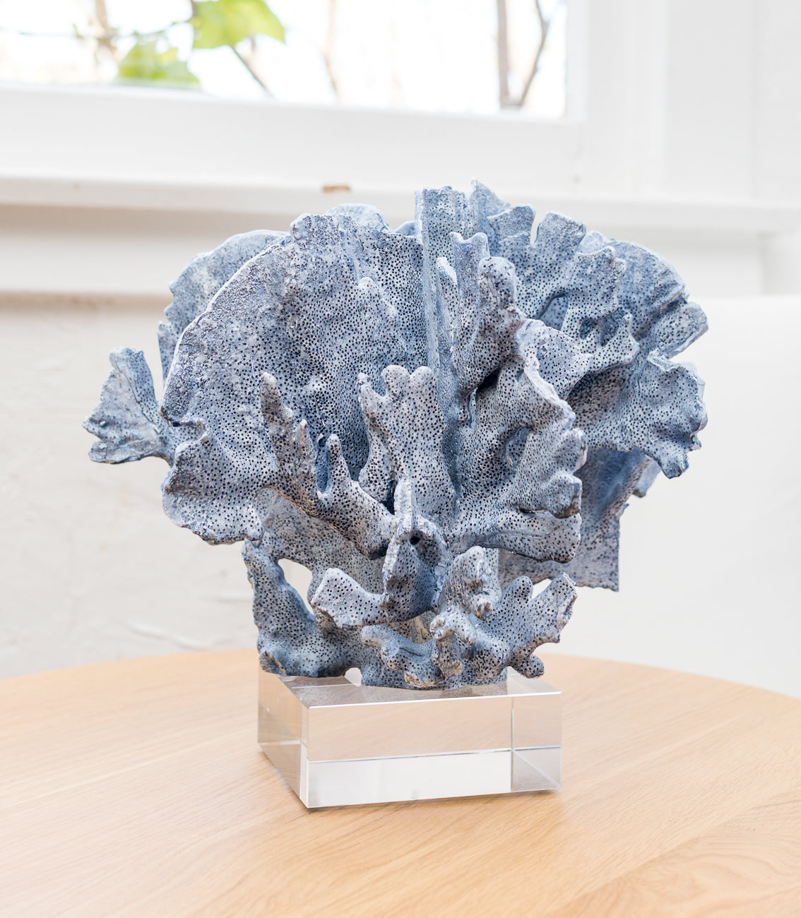 Blue Coral Sculpture on Glass Base