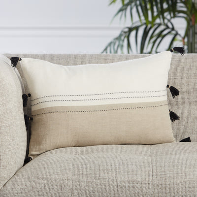 product image for Yamanik Stripes Pillow in White & Beige by Jaipur Living 88