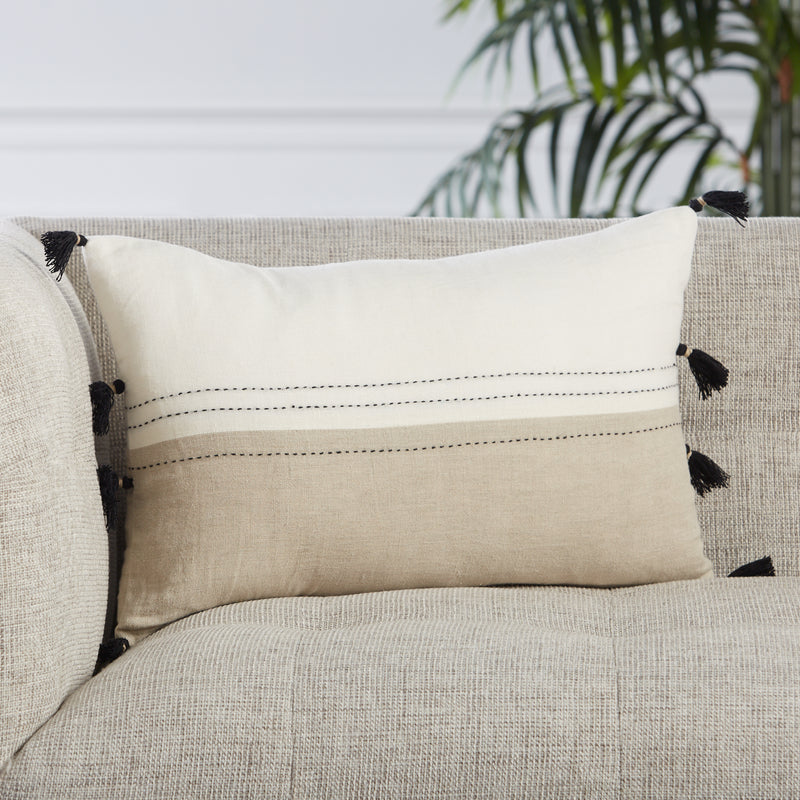 media image for Yamanik Stripes Pillow in White & Beige by Jaipur Living 290