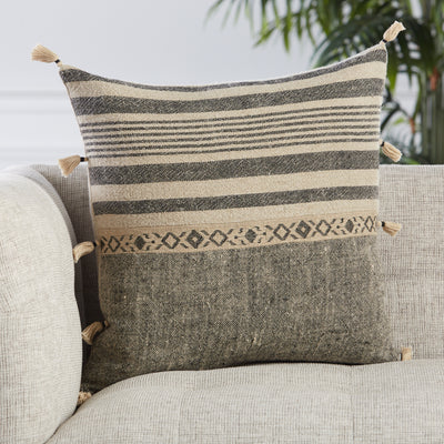 product image for Ikal Stripes Pillow in Beige & Dark Gray by Jaipur Living 25