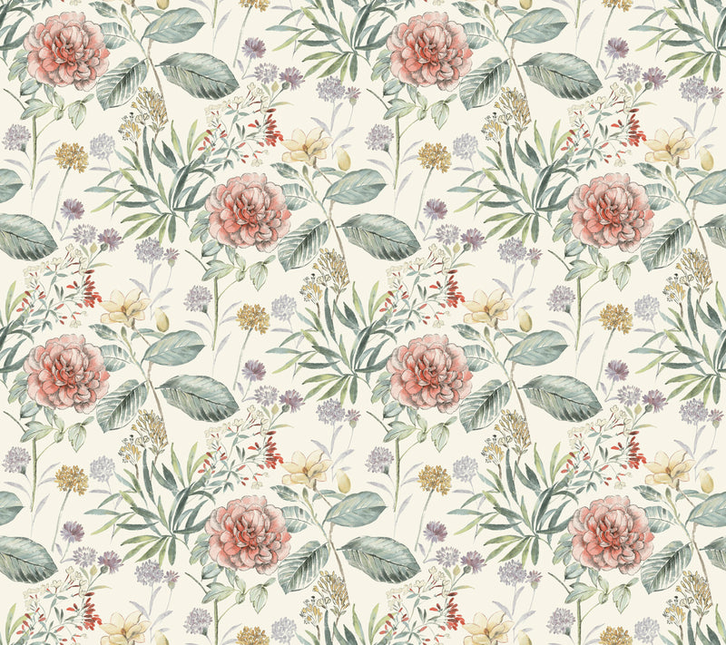 media image for Midsummer Floral Wallpaper in Coral from the Handpainted Traditionals Collection by York Wallcoverings 288