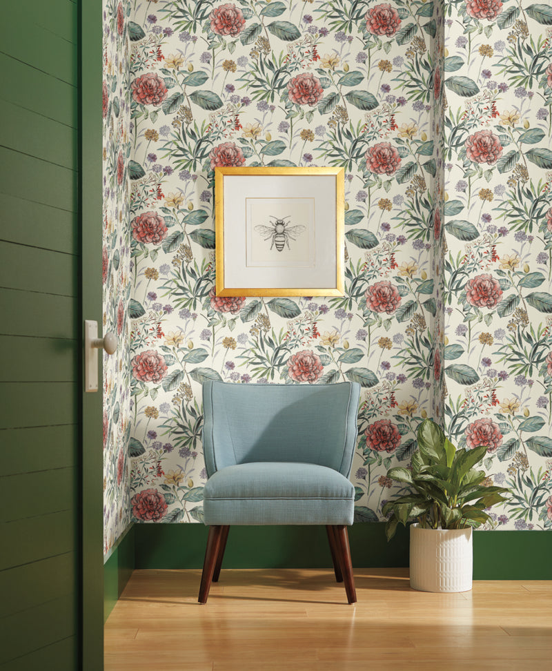 media image for Midsummer Floral Wallpaper in Coral from the Handpainted Traditionals Collection by York Wallcoverings 282