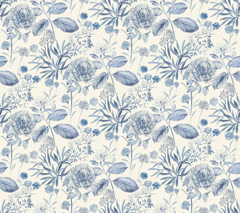 media image for sample midsummer floral wallpaper in blue from the handpainted traditionals collection by york wallcoverings 1 255
