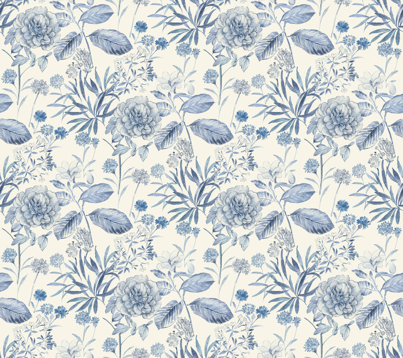 media image for sample midsummer floral wallpaper in blue from the handpainted traditionals collection by york wallcoverings 1 255
