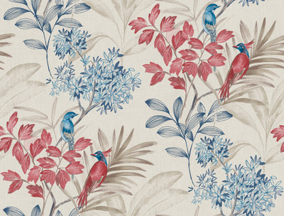 product image of Handpainted Songbird Wallpaper in Red/Blue from the Handpainted Traditionals Collection by York Wallcoverings 574
