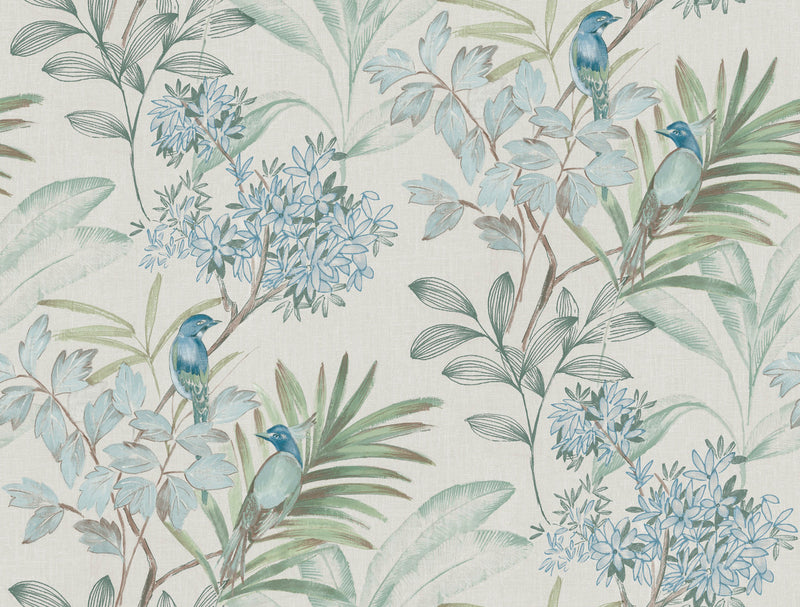media image for Handpainted Songbird Wallpaper in Turquoise from the Handpainted Traditionals Collection by York Wallcoverings 288