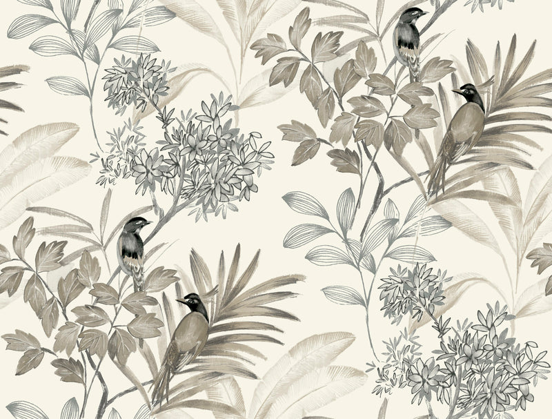 media image for sample handpainted songbird wallpaper in grey from the handpainted traditionals collection by york wallcoverings 1 221