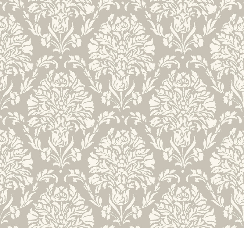 media image for Block Print Damask Wallpaper in Grey from the Handpainted Traditionals Collection by York Wallcoverings 253