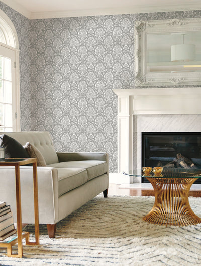 product image for Block Print Damask Wallpaper in Dark Grey from the Handpainted Traditionals Collection by York Wallcoverings 57