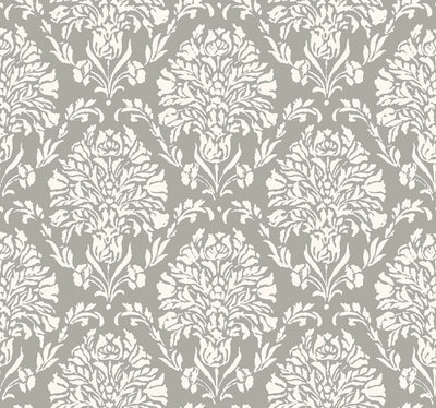 product image of Block Print Damask Wallpaper in Dark Grey from the Handpainted Traditionals Collection by York Wallcoverings 55