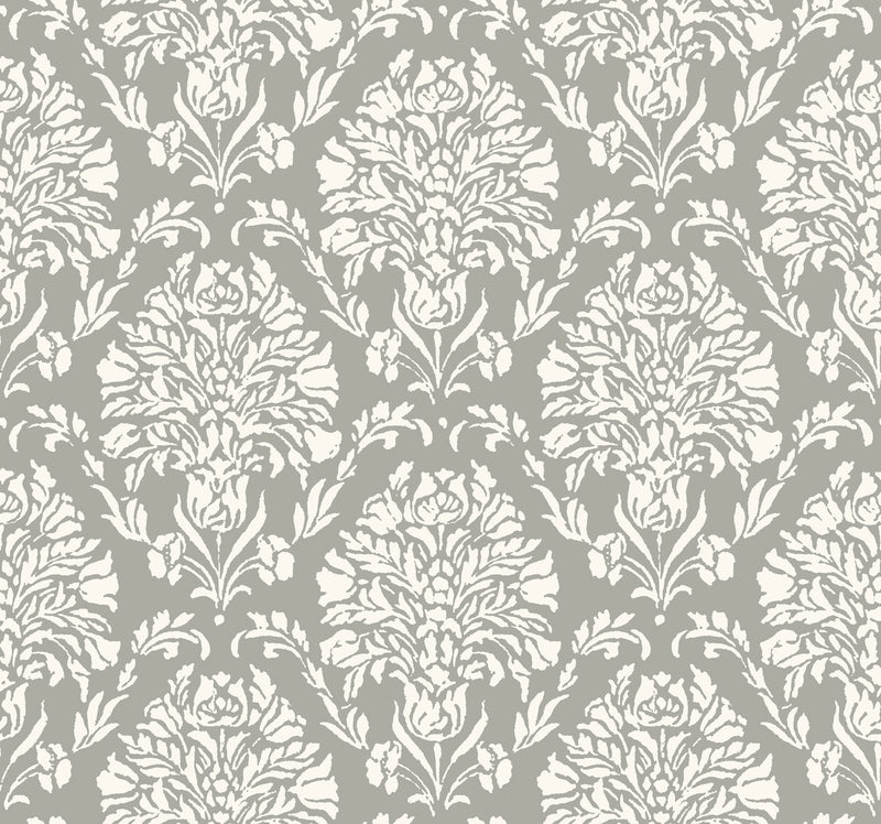 media image for Block Print Damask Wallpaper in Dark Grey from the Handpainted Traditionals Collection by York Wallcoverings 210