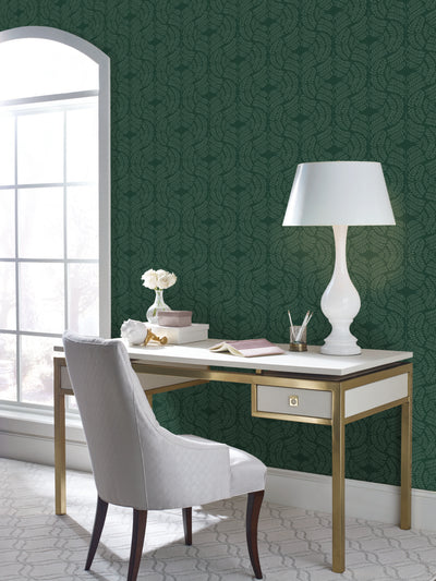 product image of Fern Tile Wallpaper in Dark Green from the Handpainted Traditionals Collection by York Wallcoverings 526