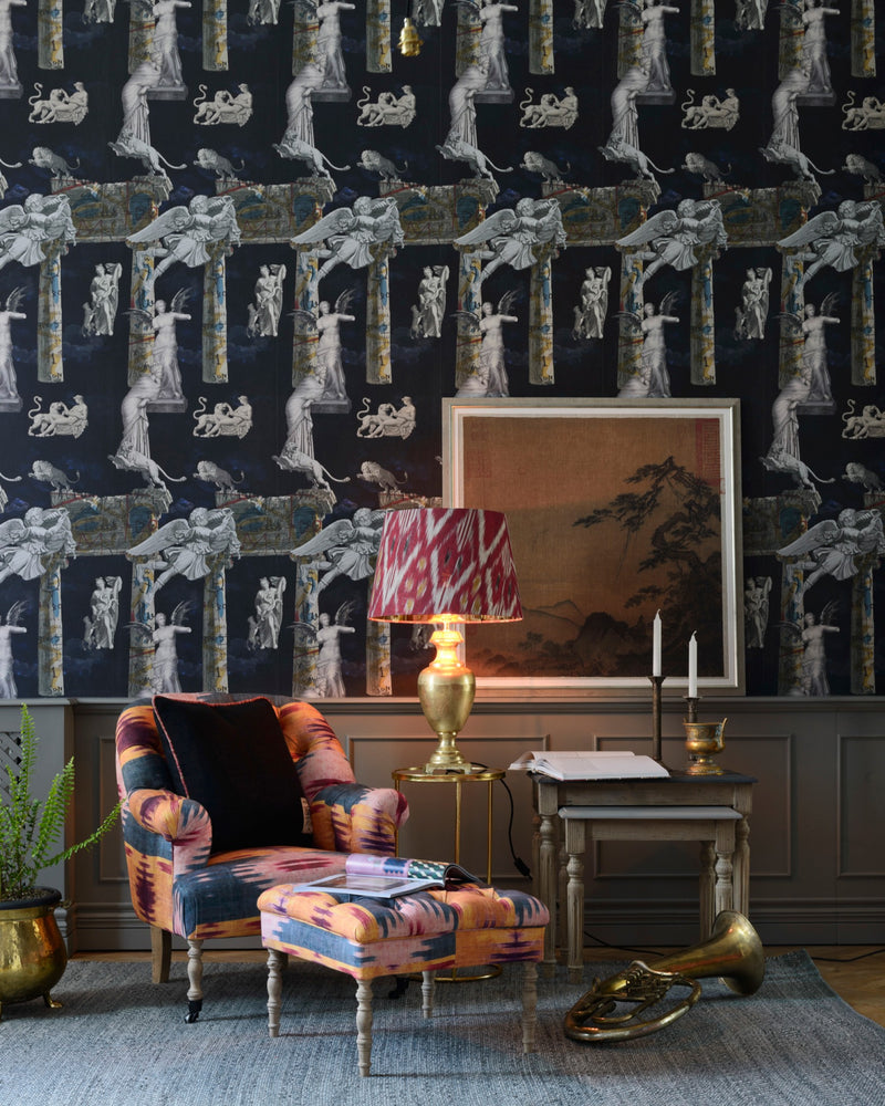 media image for Tales of Mythology Wallpaper in Indigo and Grey from the Wallpaper Compendium Collection by Mind the Gap 211