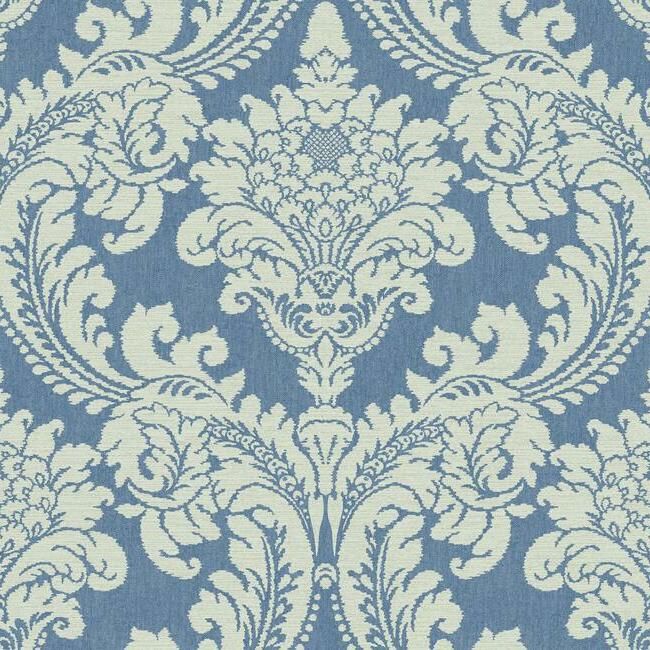media image for Tapestry Damask Wallpaper in Blue from the Grandmillennial Collection by York Wallcoverings 220