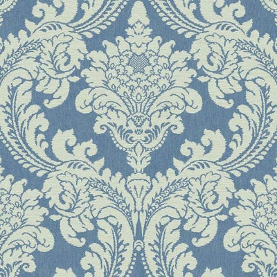 product image of sample tapestry damask wallpaper in blue from the grandmillennial collection by york wallcoverings 1 540