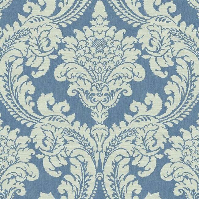 media image for sample tapestry damask wallpaper in blue from the grandmillennial collection by york wallcoverings 1 211