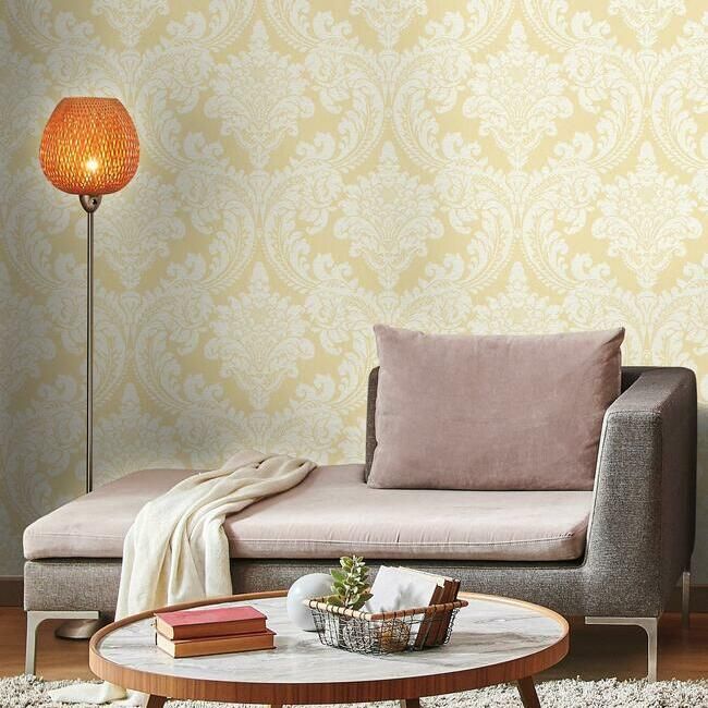 media image for Tapestry Damask Wallpaper in Yellow from the Grandmillennial Collection by York Wallcoverings 285