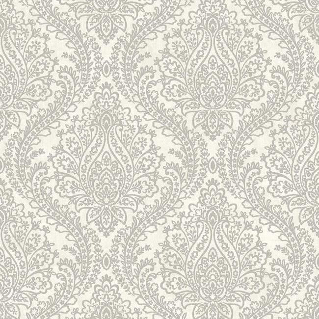 media image for sample tattersall damask wallpaper in silver and grey by antonina vella for york wallcoverings 1 222