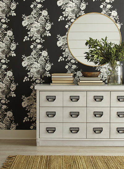 product image for Tea Rose Wallpaper in Black and White from Magnolia Home Vol. 2 by Joanna Gaines 99