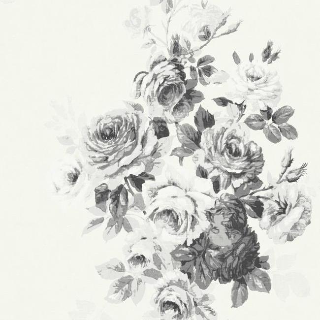media image for Tea Rose Wallpaper in White and Black from Magnolia Home Vol. 2 by Joanna Gaines 273