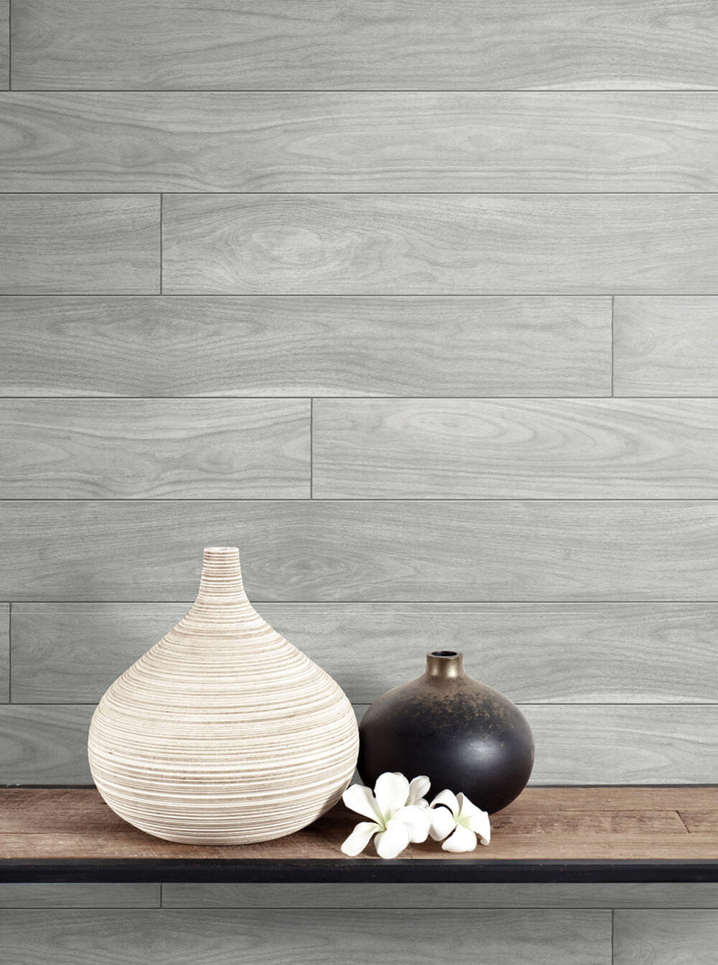 media image for Teak Planks Peel-and-Stick Wallpaper in Grey by NextWall 246