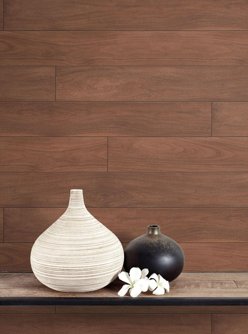 media image for Teak Planks Peel-and-Stick Wallpaper in Mahogany by NextWall 289