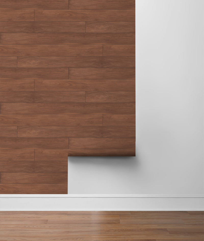 media image for teak planks peel and stick wallpaper in mahogany by nextwall 6 264