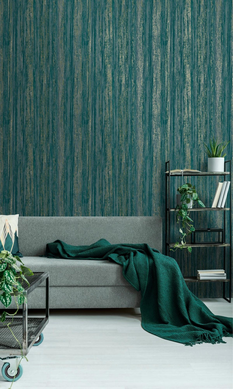 media image for Teal Distressed Metallic Faux Tree Bark Earthy Wallpaper by Walls Republic 223