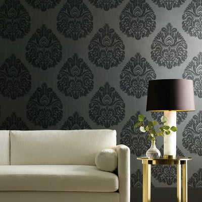 product image for Teardrop Damask Wallpaper in Black from the Ronald Redding 24 Karat Collection by York Wallcoverings 77