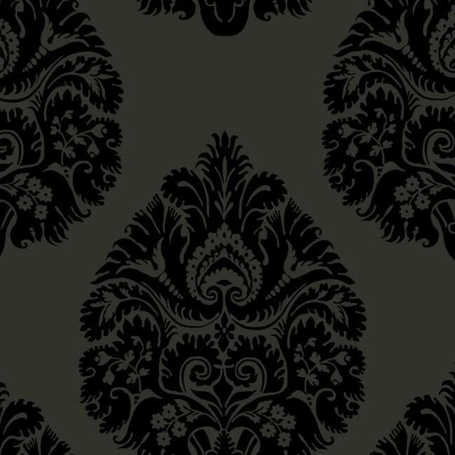 media image for Teardrop Damask Wallpaper in Black from the Ronald Redding 24 Karat Collection by York Wallcoverings 286