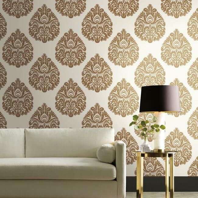 media image for Teardrop Damask Wallpaper in Gold from the Ronald Redding 24 Karat Collection by York Wallcoverings 286