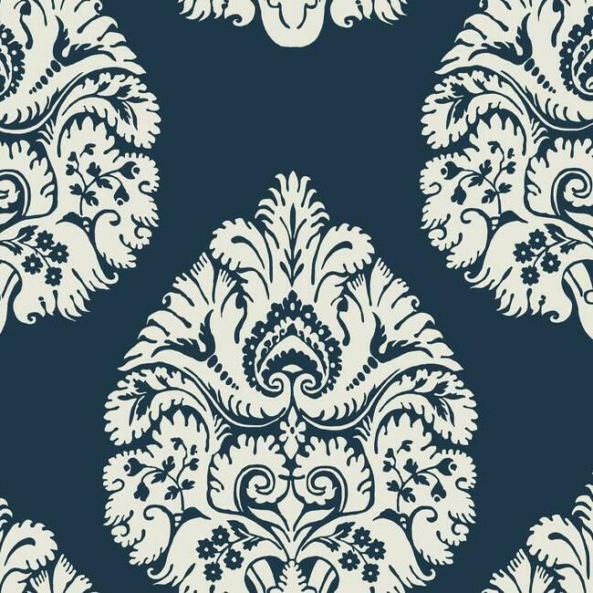media image for Teardrop Damask Wallpaper in Navy from the Ronald Redding 24 Karat Collection by York Wallcoverings 289