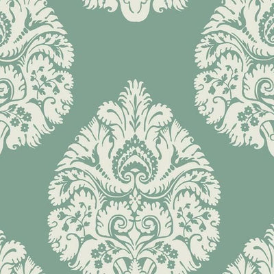product image of sample teardrop damask wallpaper in teal from the ronald redding 24 karat collection by york wallcoverings 1 531