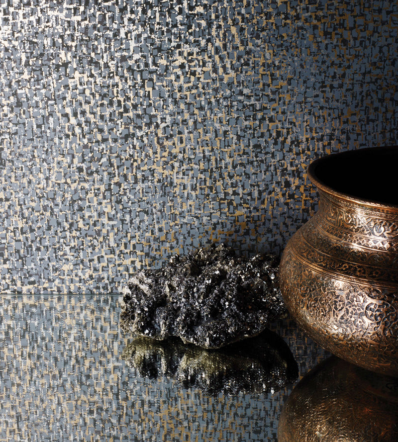 Shop Tesserae Wallpaper in Slate and Metallic Bronze from the Pasha