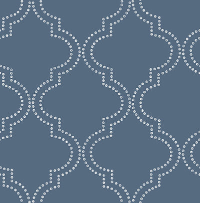 product image of sample tetra blue quatrefoil wallpaper from the symetrie collection by brewster home fashions 1 546